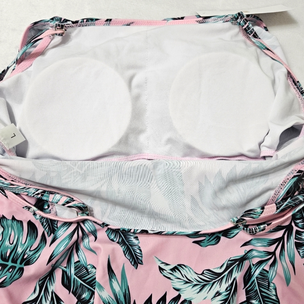NWT maternity pink tropical one-piece swimsuit adjustable removable straps Lg - Picture 4 of 10